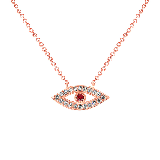 14K Rose Gold Diamond & Pink Sapphire Evil Eye Pendant - Abtin & Company 