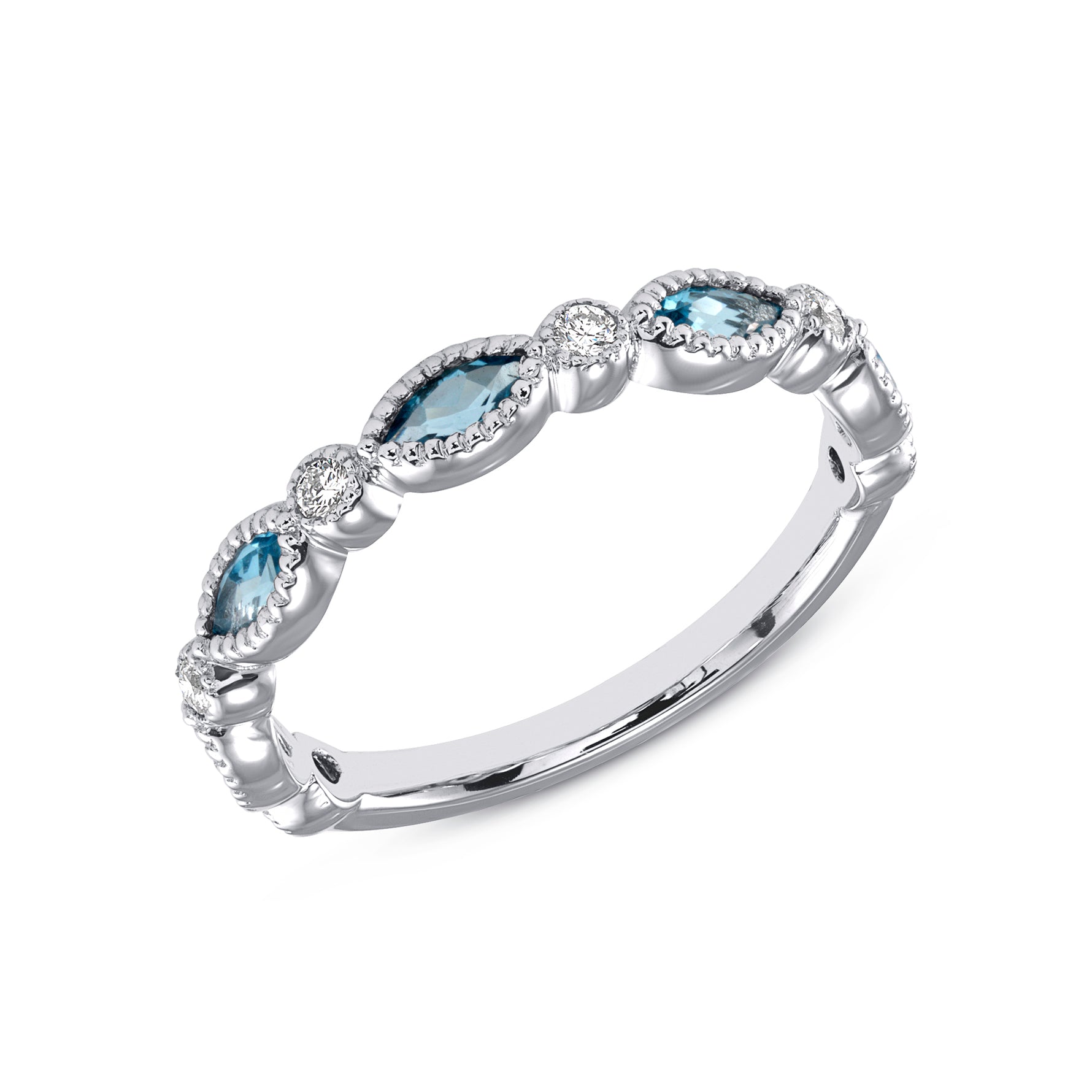 14K White Gold Marquise Blue Topaz & Diamond Bead & Eye Stacking Band - Abtin & Company 