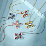 14K Rose Gold Pink Sapphire & Diamond Flower Pendant - Abtin & Company 