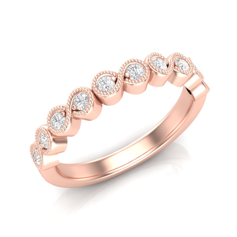 14k Gold Migrain Bezel Infinity Diamond Wedding Band Stackable Ring - Abtin & Company 