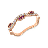 14K Rose Gold Pink Sapphire & Diamond Wave Stacking Ring - Abtin & Company 