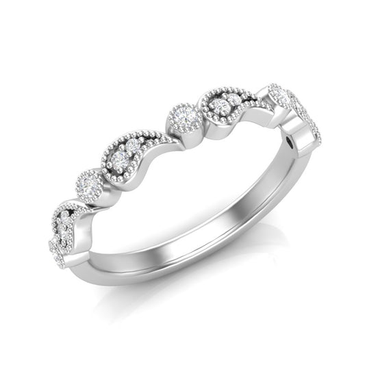 14k Gold Diamond Vintage Milgrain Paisley Stackable Ring Wedding Band - Abtin & Company 