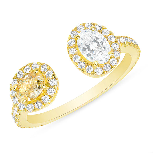 14K Gold Fancy Yellow Diamond and White Diamond Oval Open Ring - Abtin & Company 