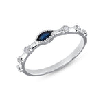 14K White Gold Marquise Blue Sapphire & Diamond Bezel Set Stacking Band - Abtin & Company 